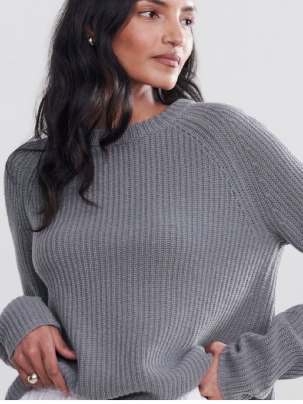Jenni Kayne Dusty Blue fisherman cashmere sweater
